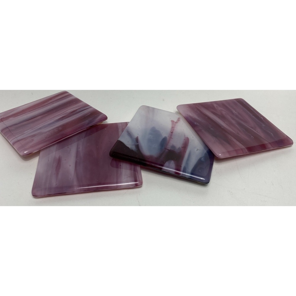 Glass Coaster Art Fused Pink Swirl Pattern Set Of Four Square
